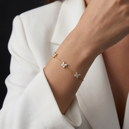 Triple Butterfly Bracelet — 18K Gold Plated S925 Silver CZ | Dainty Gift for Her