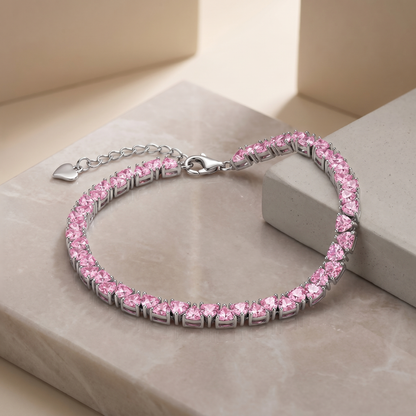 Pink Tennis Bracelet S925 Silver 3MM Pink CZ | Romantic Gift for Her