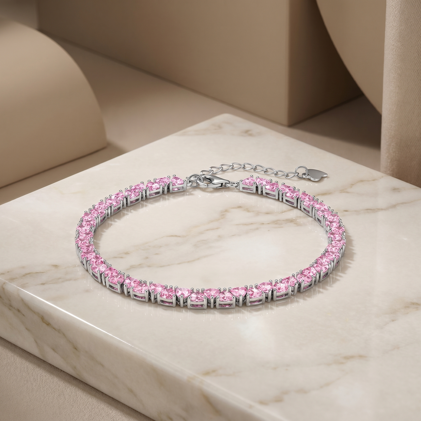 Pink Tennis Bracelet S925 Silver 3MM Pink CZ | Romantic Gift for Her