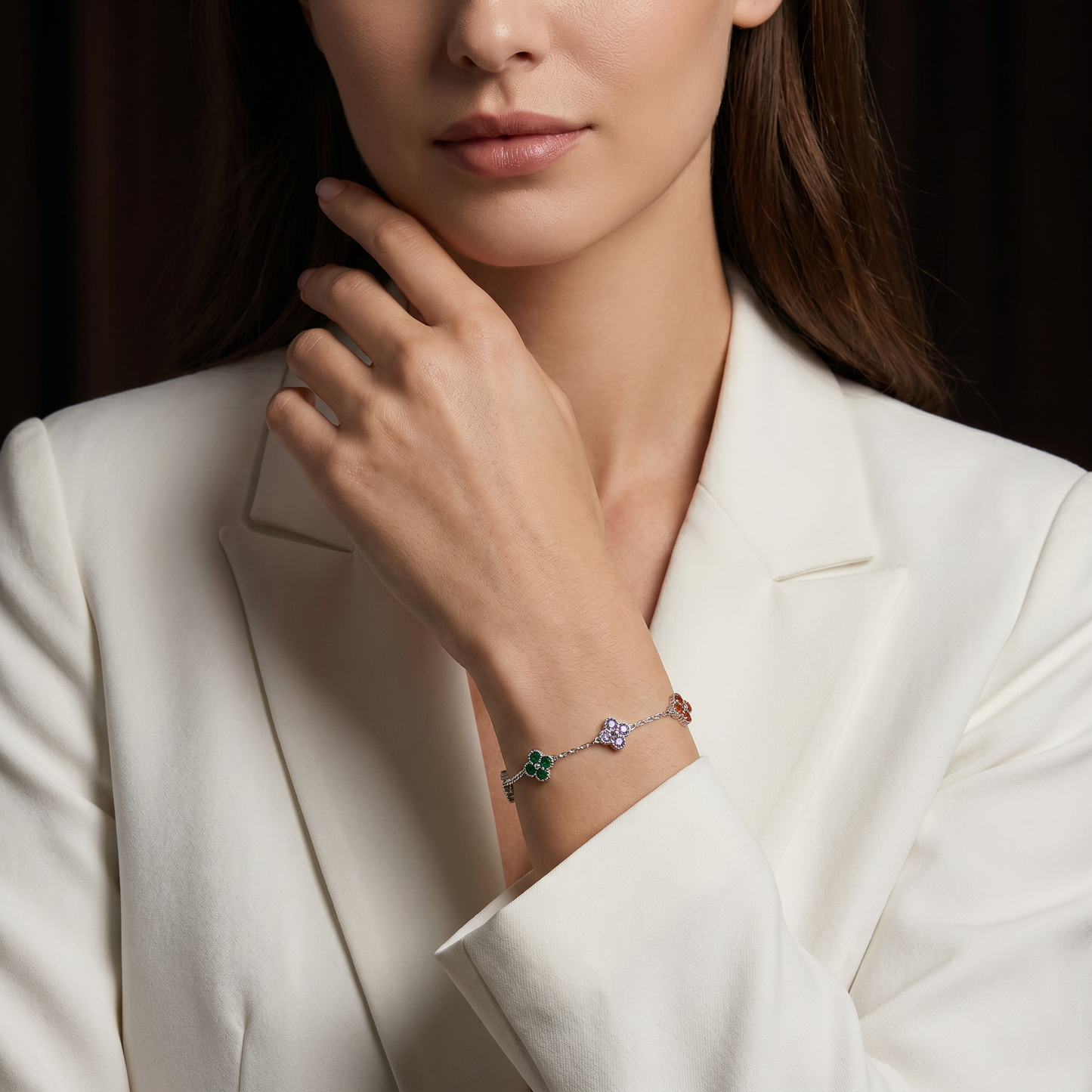 Rainbow Flower Charm Bracelet — S925 Silver | Multicolor CZ Clover | Dainty Gift for Her