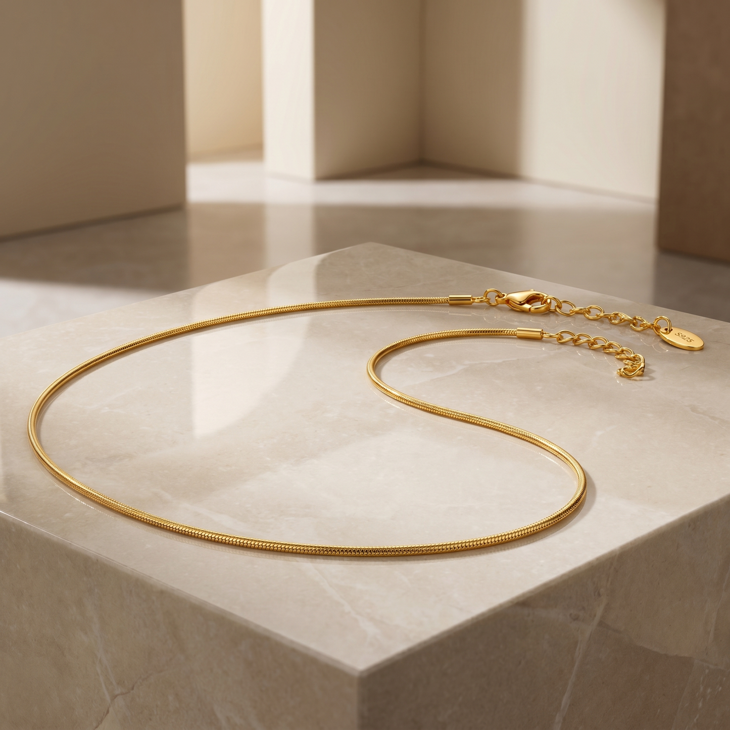 18K Gold Snake Chain Necklace | S925 Sterling Silver | Adjustable Length