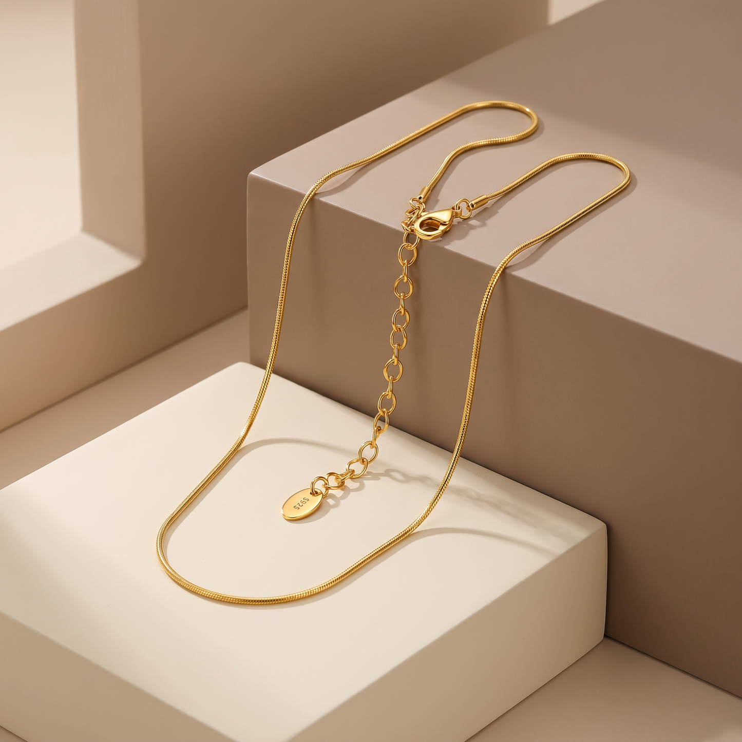 18K Gold Snake Chain Necklace | S925 Sterling Silver | Adjustable Length