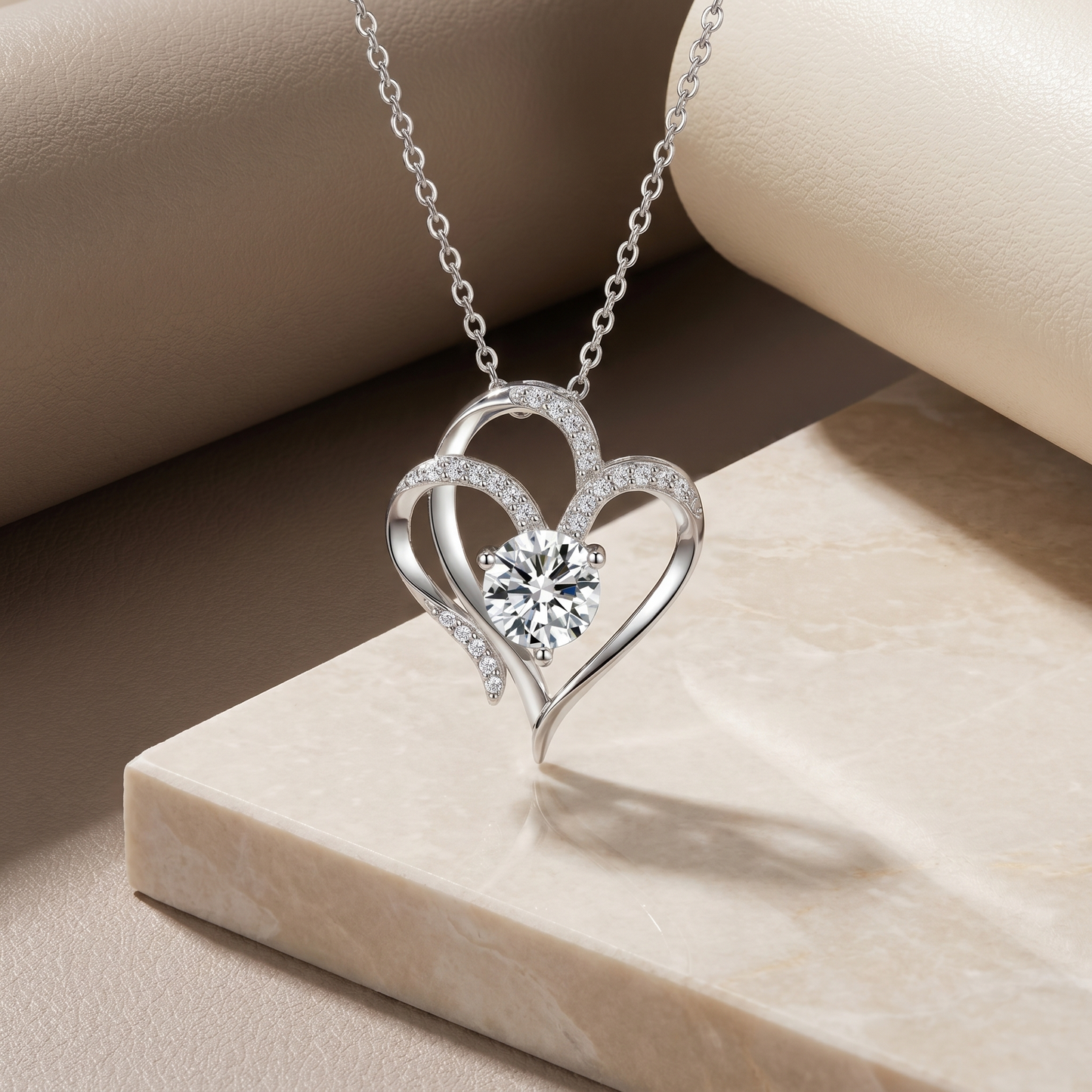 Double Heart Pendant Necklace