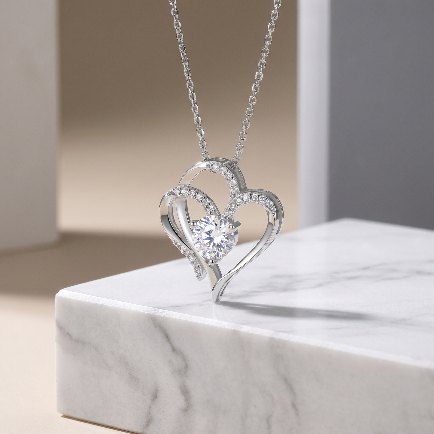 Double Heart Pendant Necklace