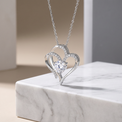Double Heart Pendant Necklace