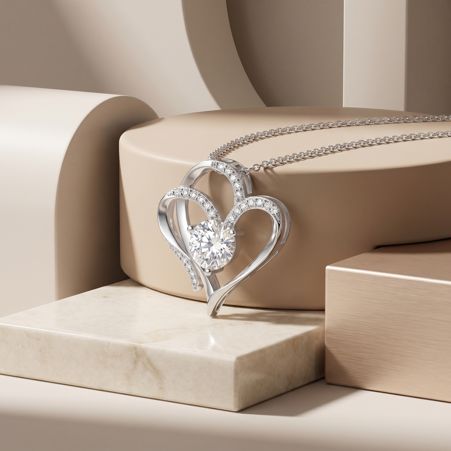 Double Heart Pendant Necklace