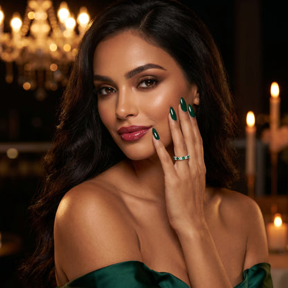 Emerald Green & White Eternity Ring | S925 Sterling Silver Platinum Plated