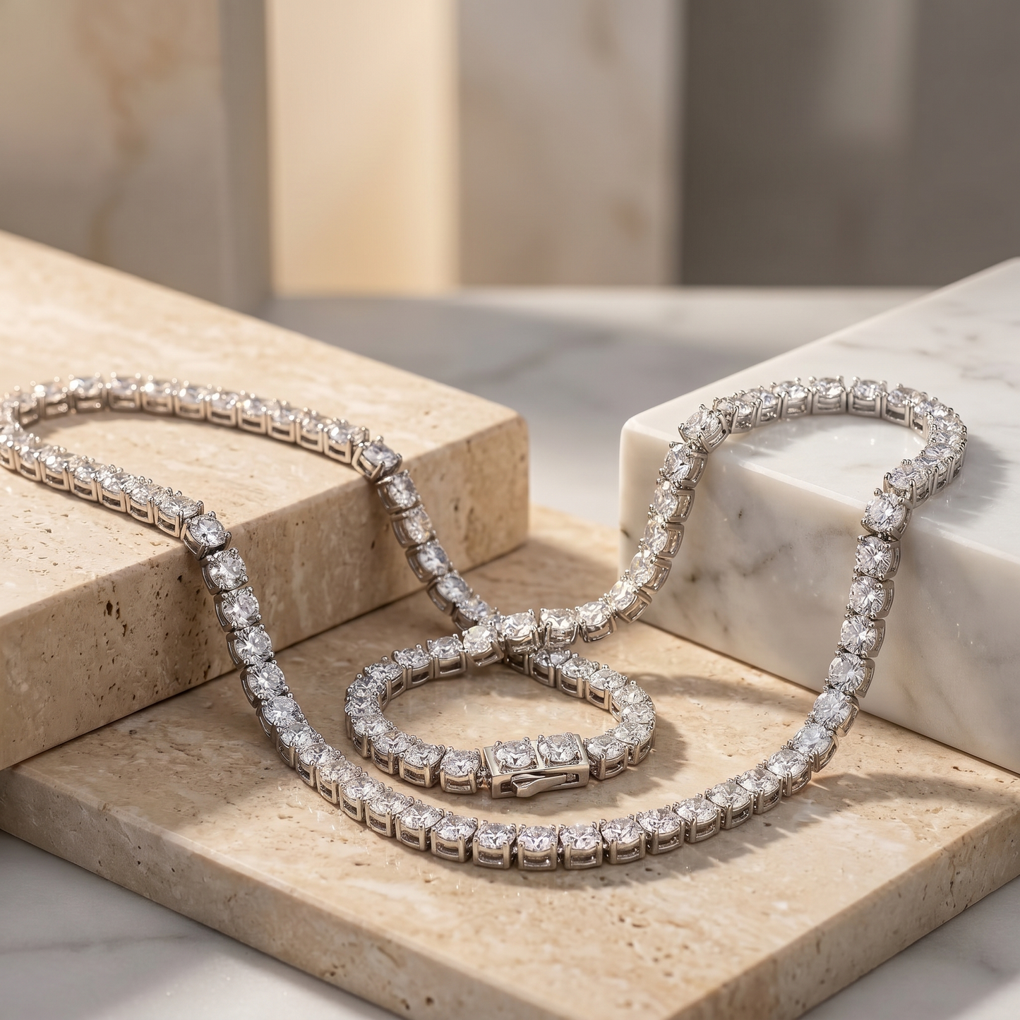 Tennis Necklace – S925 Sterling Silver Round-Cut CZ Necklace White Gold Chain