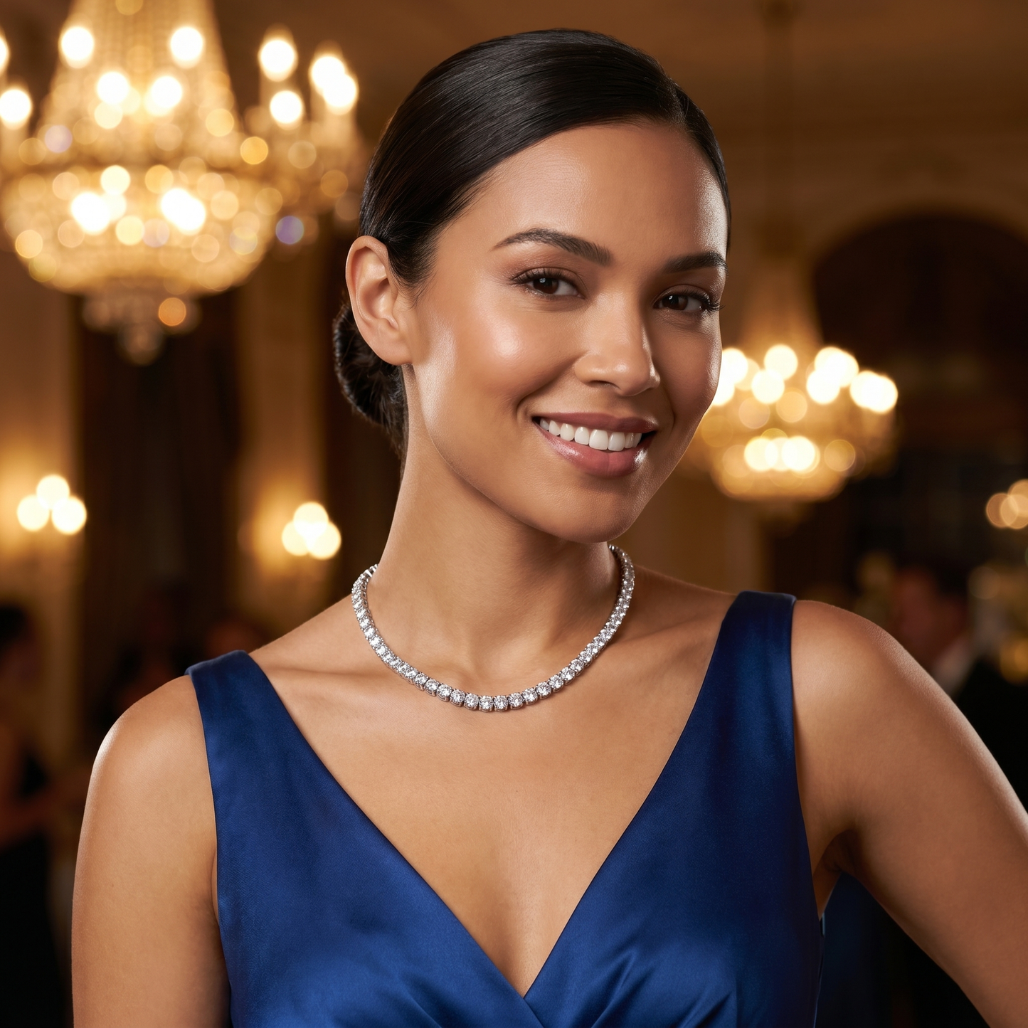 Tennis Necklace – S925 Sterling Silver Round-Cut CZ Necklace White Gold Chain