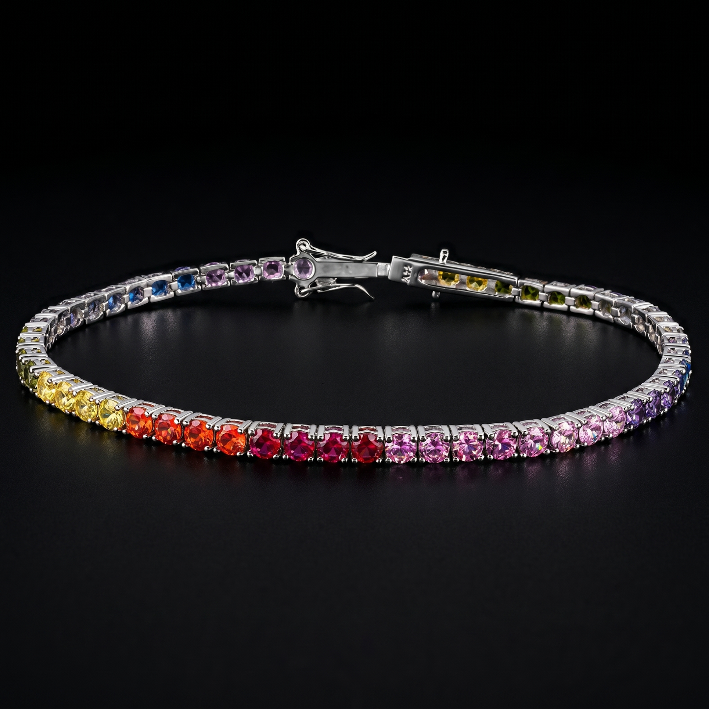 Rainbow Tennis Bracelet – S925 Sterling Silver CZ, 2mm Unisex