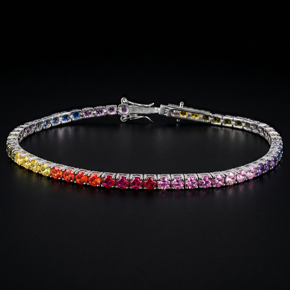 Rainbow Tennis Bracelet – S925 Sterling Silver CZ, 2mm Unisex