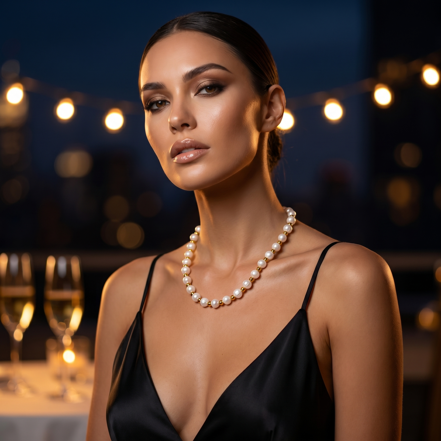 Freshwater Pearl & Gold Bead Necklace – 925 Sterling Silver