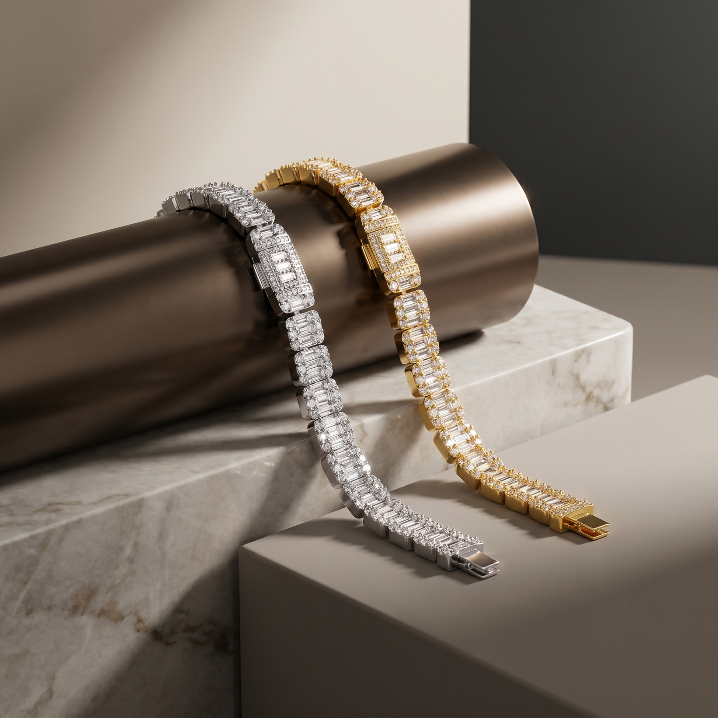 Men's Iced Baguette Tennis Bracelet – 18K Gold Plated