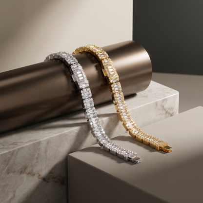 Men's Iced Baguette Tennis Bracelet – 18K Gold Plated