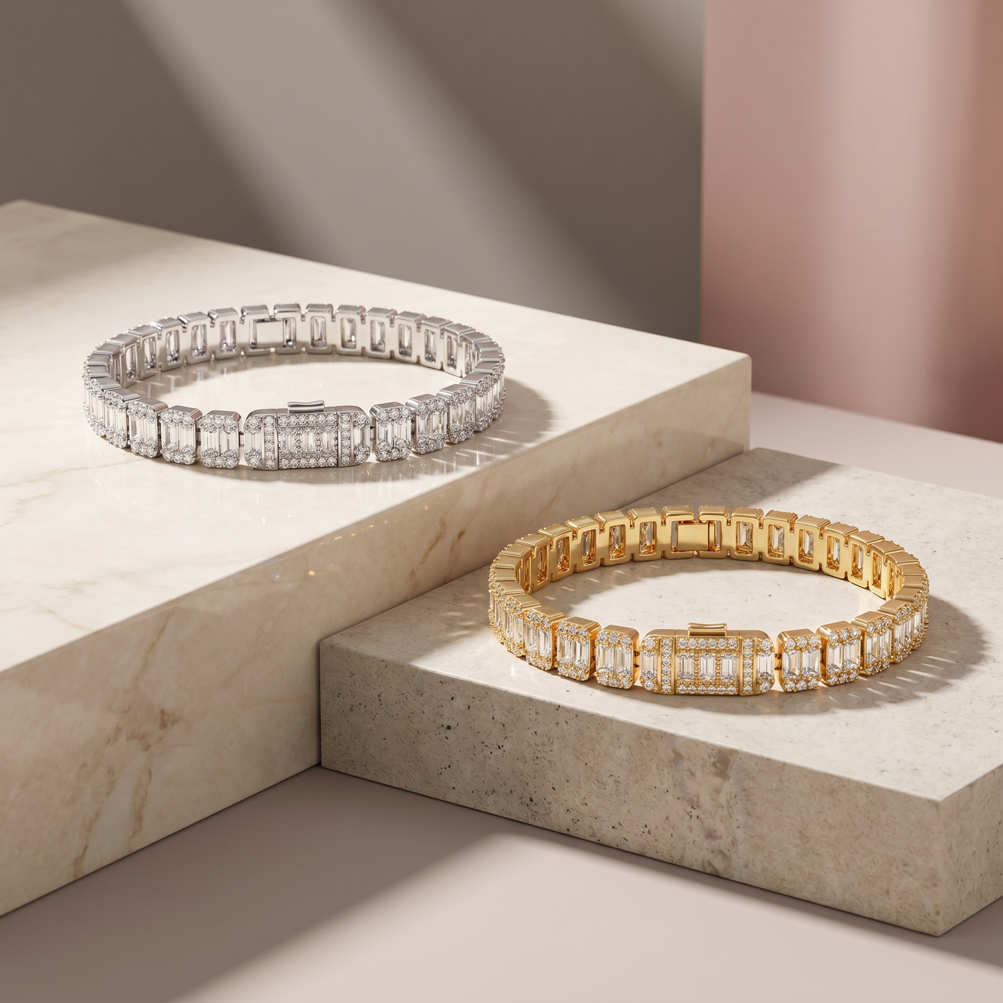 Men's Iced Baguette Tennis Bracelet – 18K Gold Plated