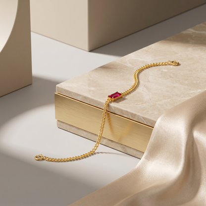 Red Stone Gold Bracelet – 925 Sterling Silver, Gold Plated