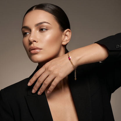 Red Stone Gold Bracelet – 925 Sterling Silver, Gold Plated