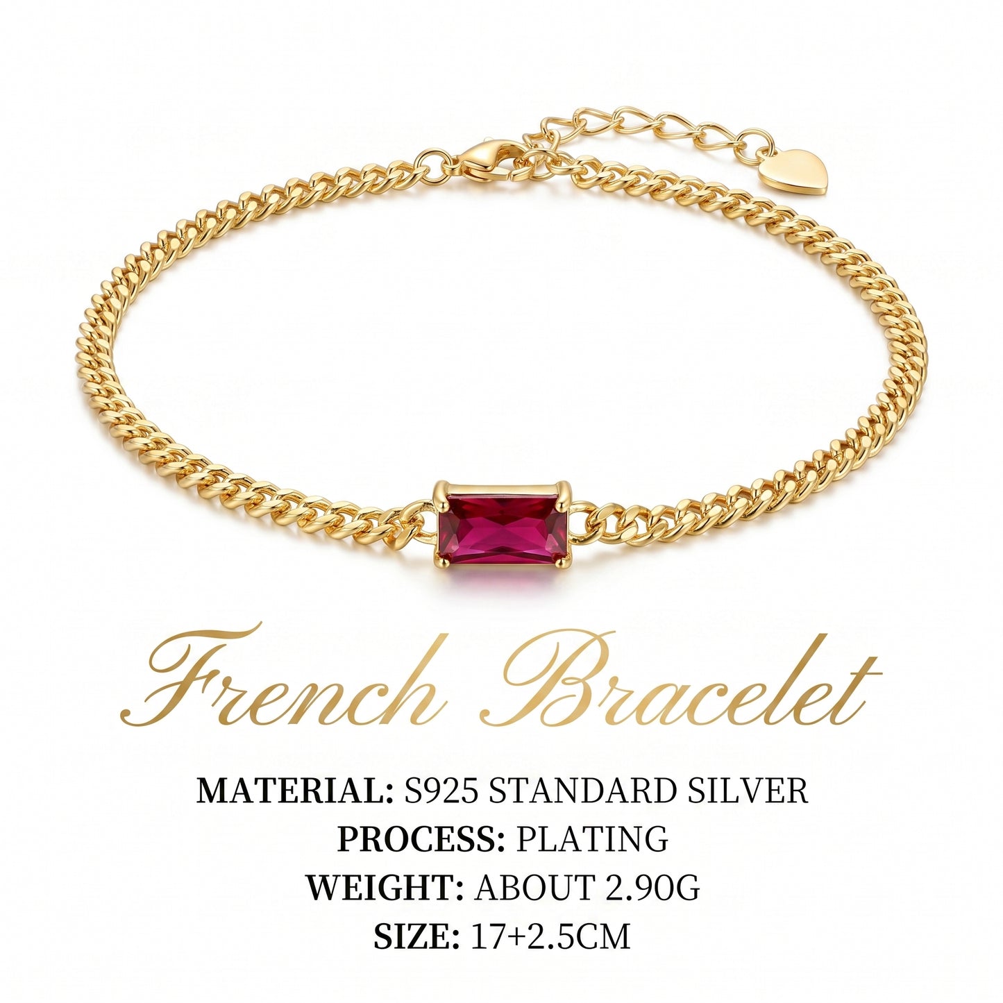 Red Stone Gold Bracelet – 925 Sterling Silver, Gold Plated
