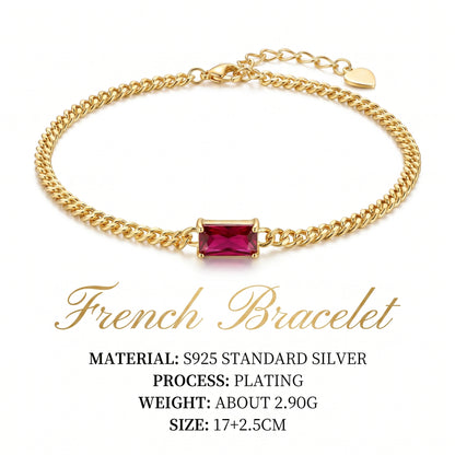Red Stone Gold Bracelet – 925 Sterling Silver, Gold Plated