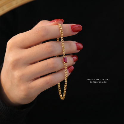 Red Stone Gold Bracelet – 925 Sterling Silver, Gold Plated