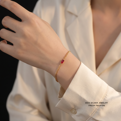 Red Stone Gold Bracelet – 925 Sterling Silver, Gold Plated