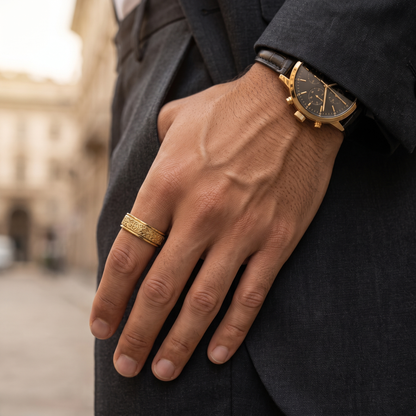 Men's Vintage Pattern Gold Ring – Titanium Steel Band