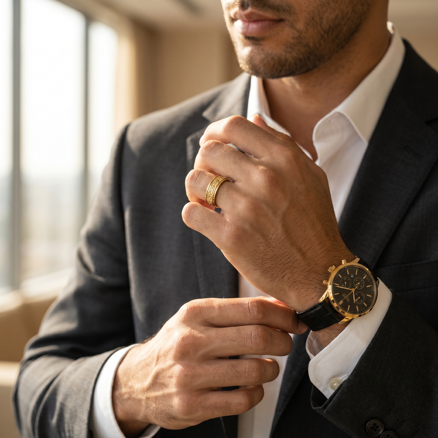 Men's Vintage Pattern Gold Ring – Titanium Steel Band
