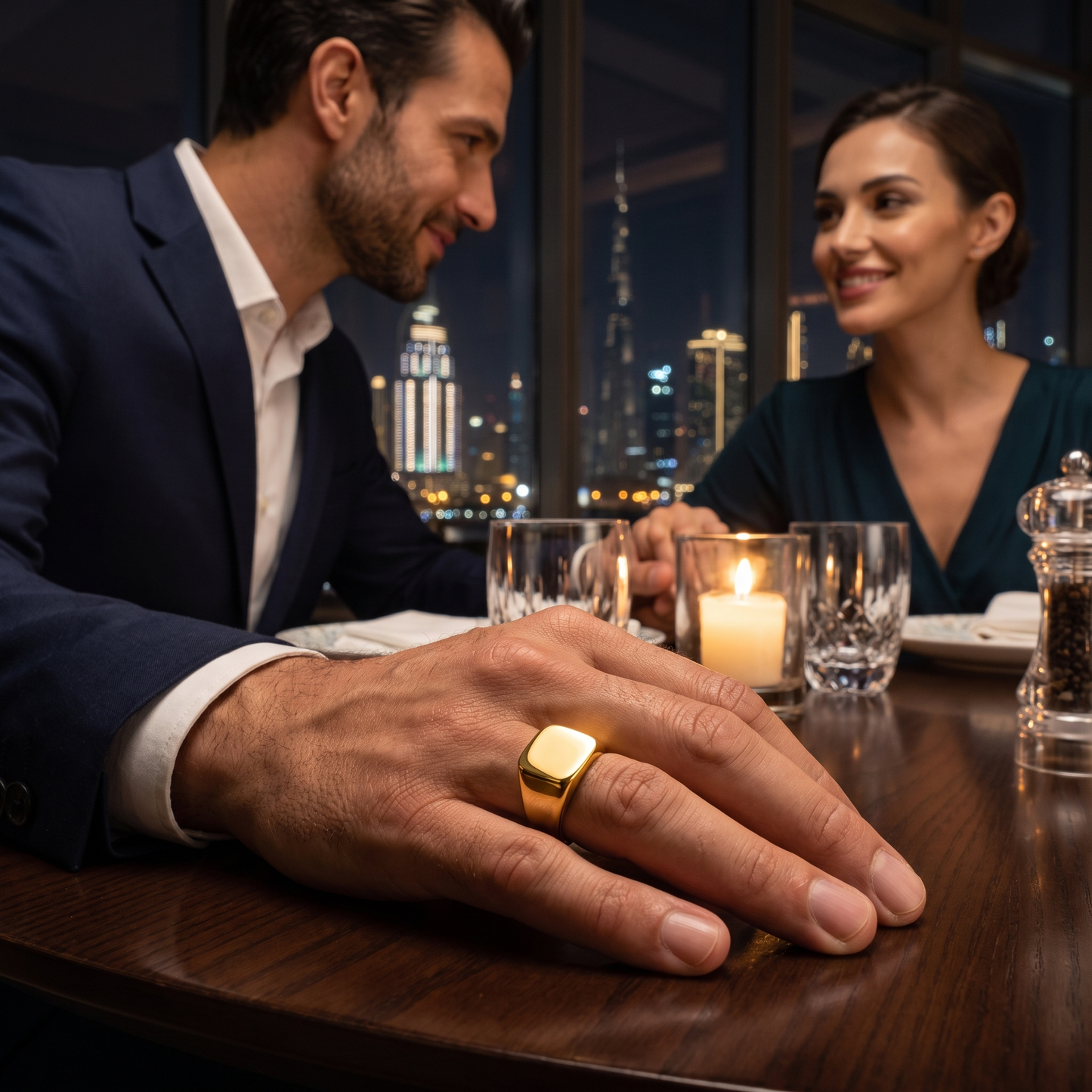 Bold Gold Signet Ring for Men – Square Face, Titanium Steel