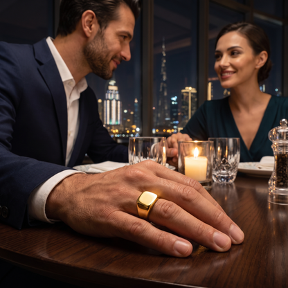 Bold Gold Signet Ring for Men – Square Face, Titanium Steel