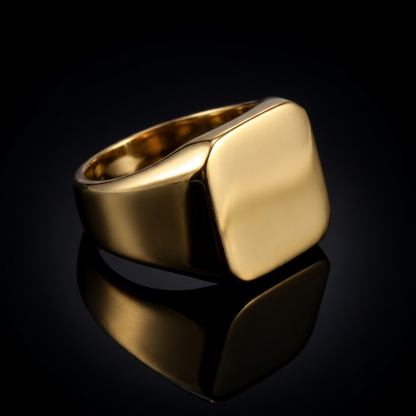 Bold Gold Signet Ring for Men – Square Face, Titanium Steel