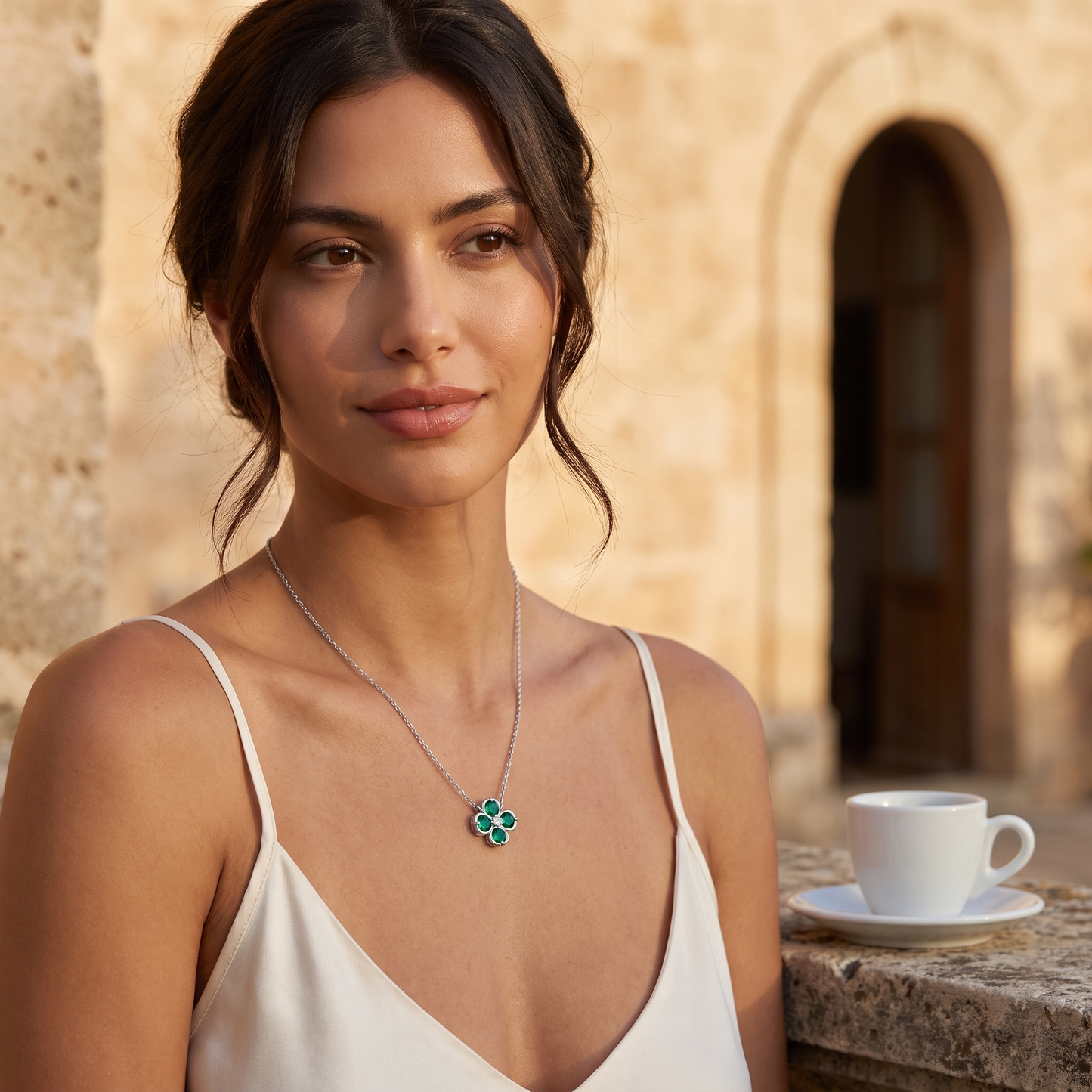 Sterling Silver Clover Pendant Necklace | Lab-Grown Ruby Sapphire Emerald