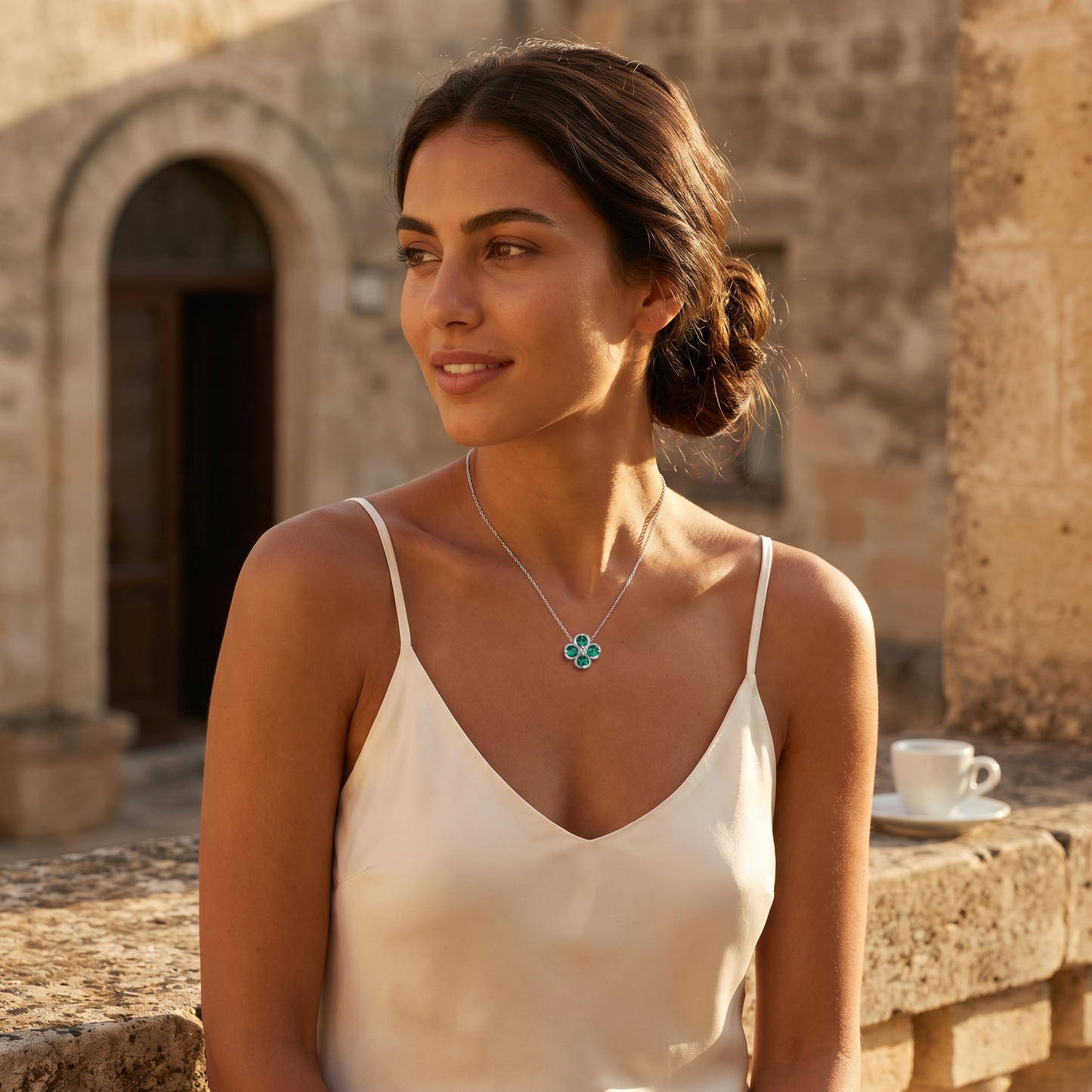 Sterling Silver Clover Pendant Necklace | Lab-Grown Ruby Sapphire Emerald