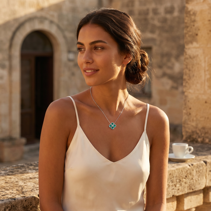 Sterling Silver Clover Pendant Necklace | Lab-Grown Ruby Sapphire Emerald