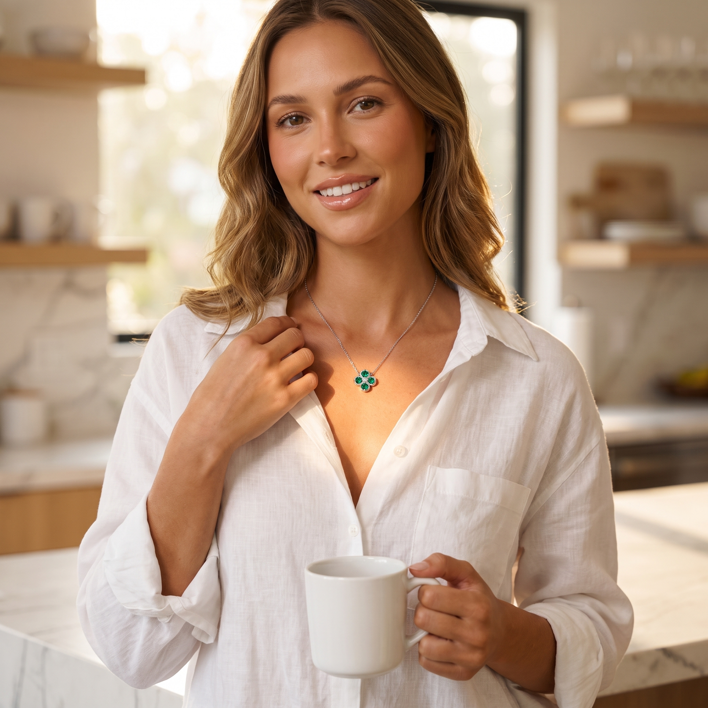 Sterling Silver Clover Pendant Necklace | Lab-Grown Ruby Sapphire Emerald