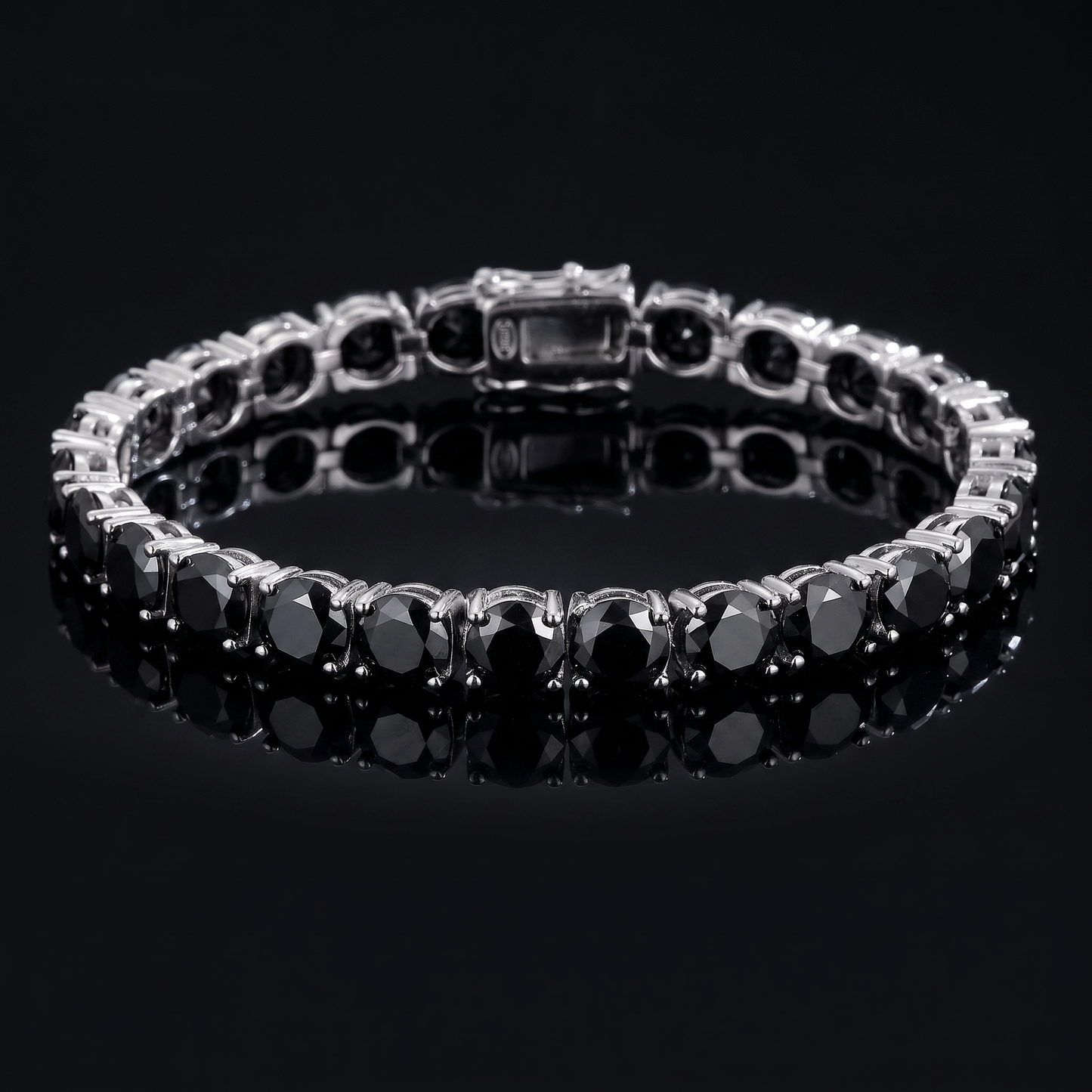 S925 Sterling Silver Tennis Bracelet with Black Moissanite -2mm