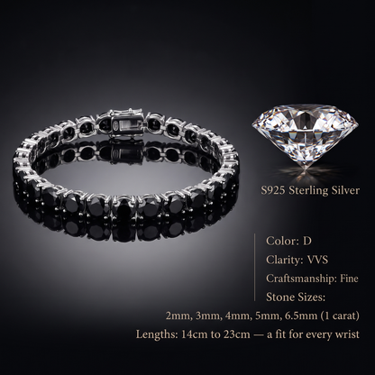 S925 Sterling Silver Tennis Bracelet with Black Moissanite -2mm