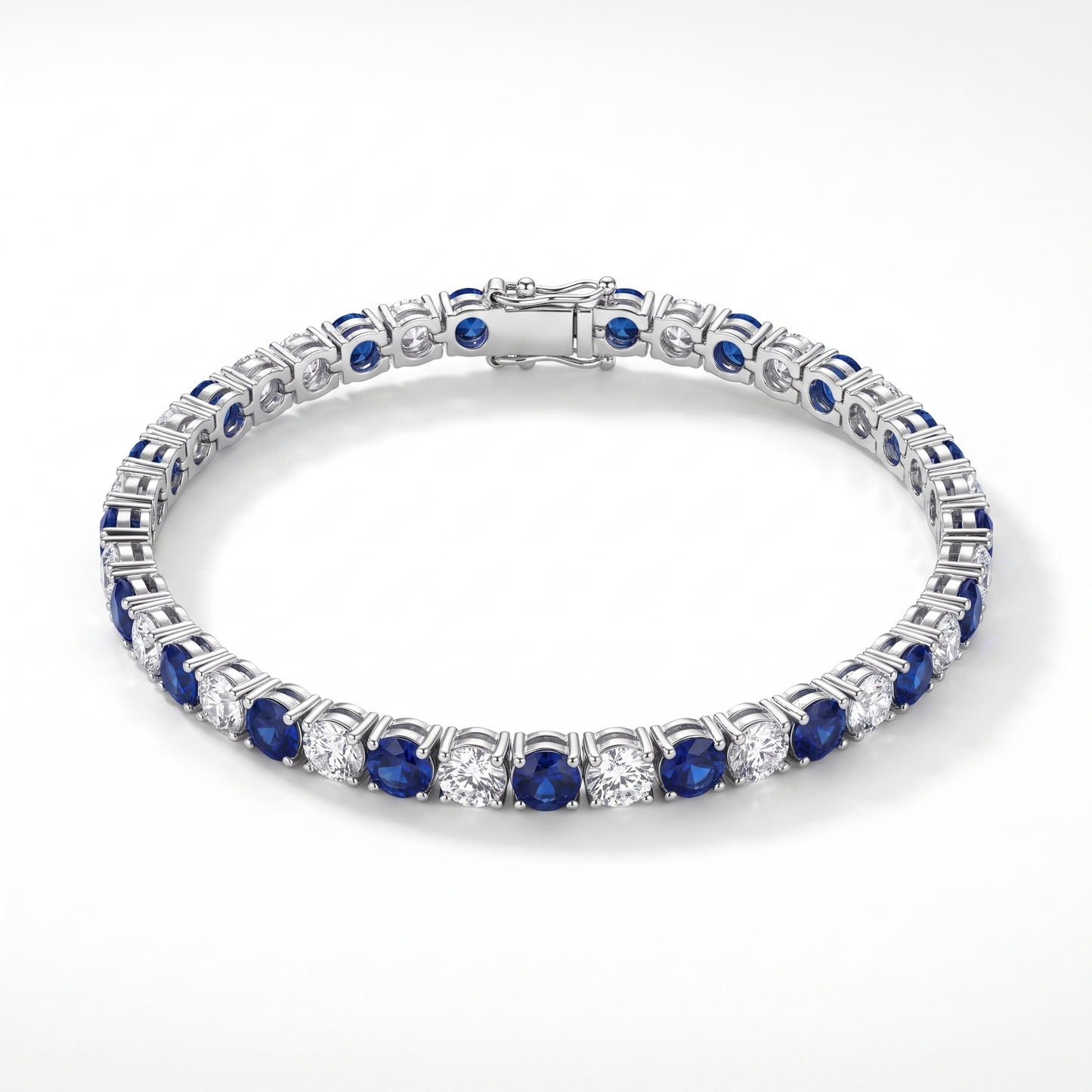 S925 Sterling Silver Lab-Grown Gemstone Tennis Bracelet – Platinum Plated Blue