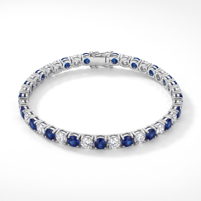 S925 Sterling Silver Lab-Grown Gemstone Tennis Bracelet – Platinum Plated Blue