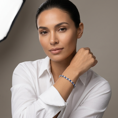 S925 Sterling Silver Lab-Grown Gemstone Tennis Bracelet – Platinum Plated Blue