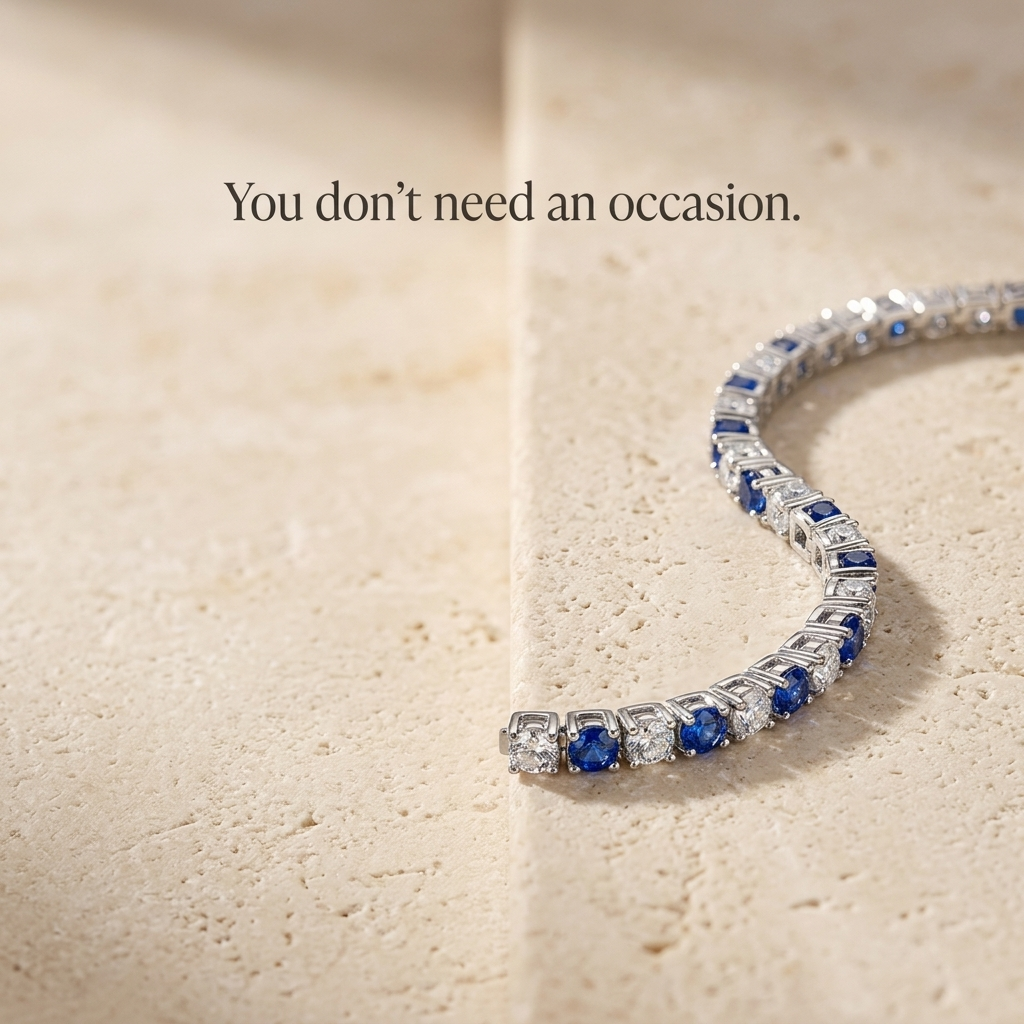 S925 Sterling Silver Lab-Grown Gemstone Tennis Bracelet – Platinum Plated Blue