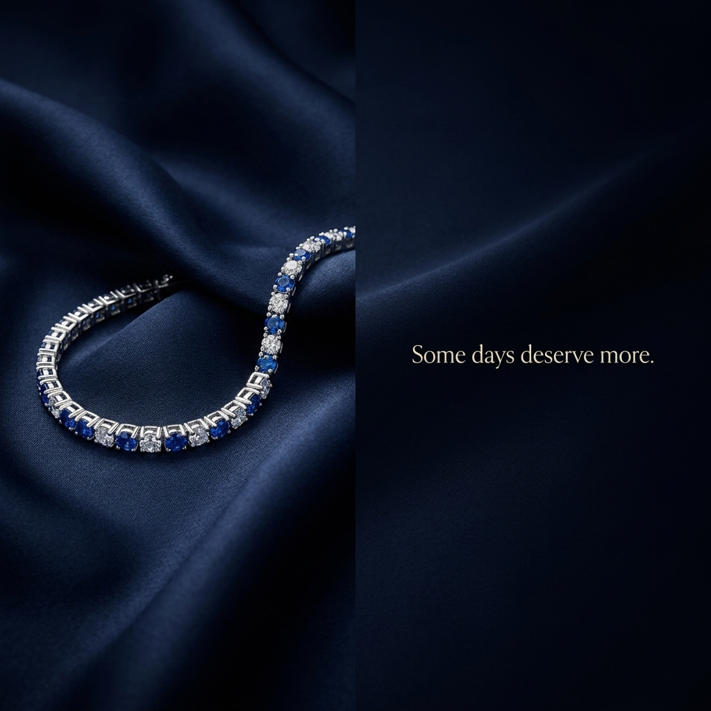 S925 Sterling Silver Lab-Grown Gemstone Tennis Bracelet – Platinum Plated Blue