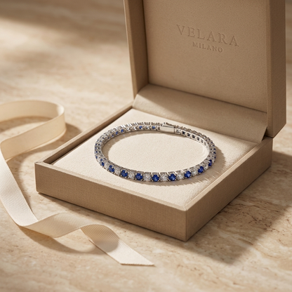 S925 Sterling Silver Lab-Grown Gemstone Tennis Bracelet – Platinum Plated Blue