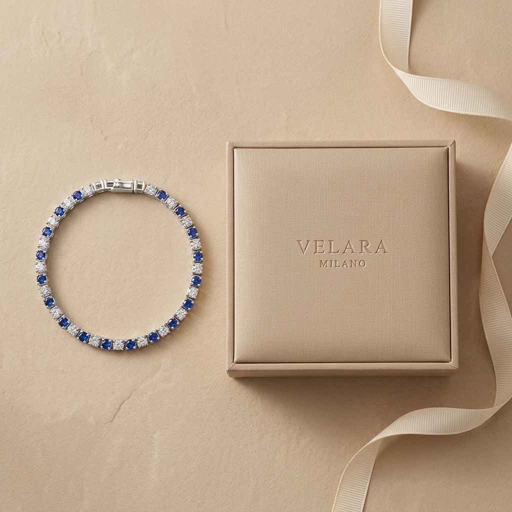 S925 Sterling Silver Lab-Grown Gemstone Tennis Bracelet – Platinum Plated Blue