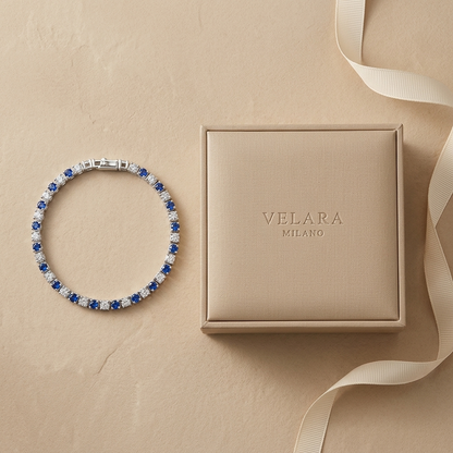 S925 Sterling Silver Lab-Grown Gemstone Tennis Bracelet – Platinum Plated Blue