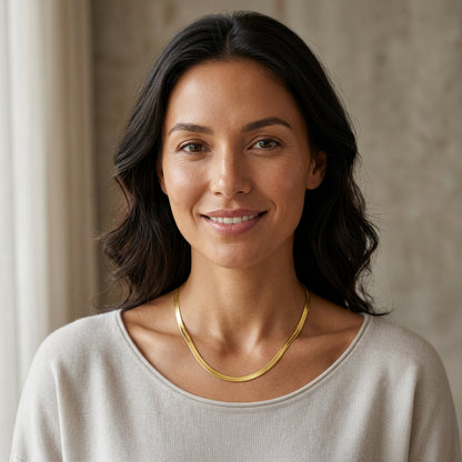 Gold Herringbone Chain Necklace — 925 Sterling Silver