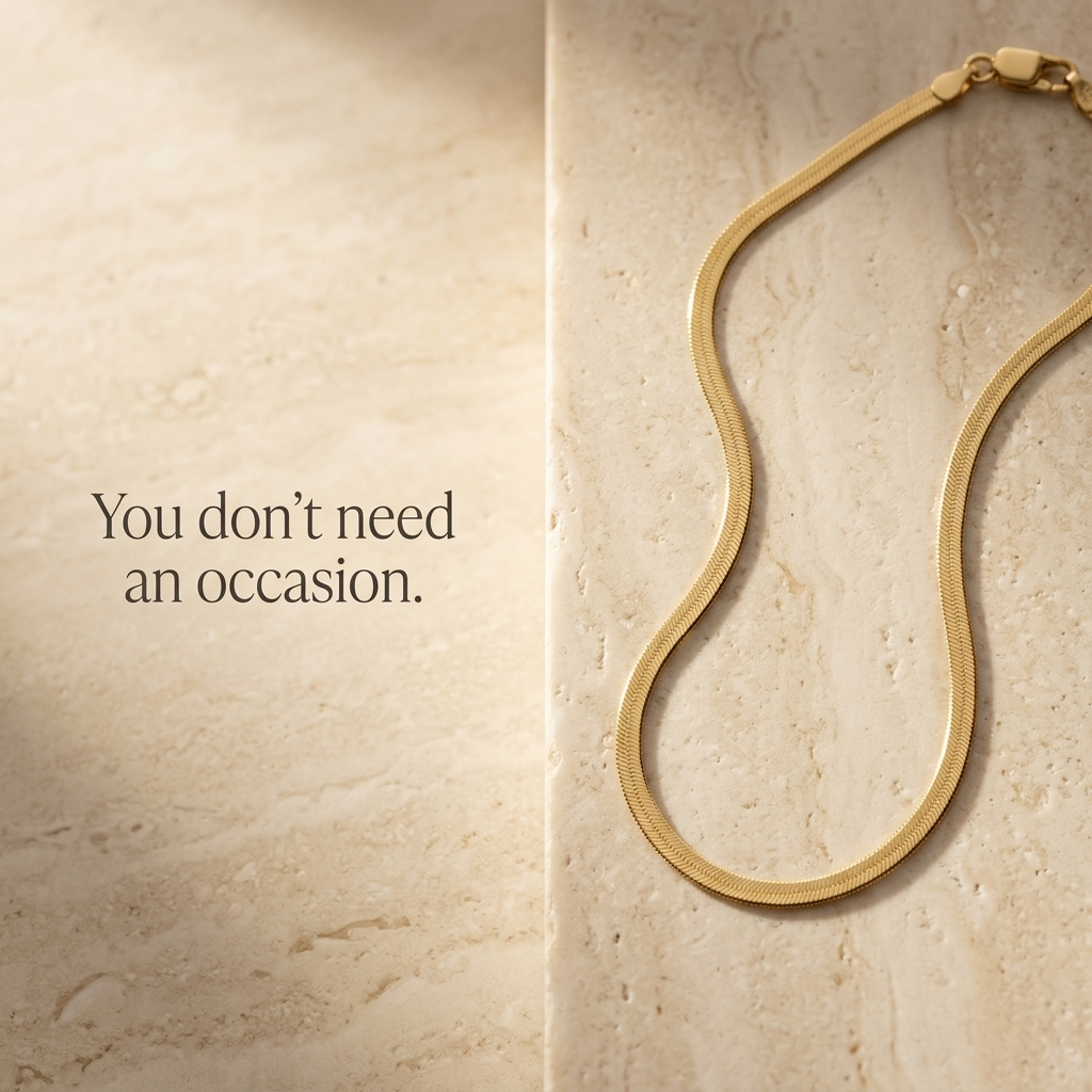 Gold Herringbone Chain Necklace — 925 Sterling Silver