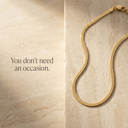 Gold Herringbone Chain Necklace — 925 Sterling Silver