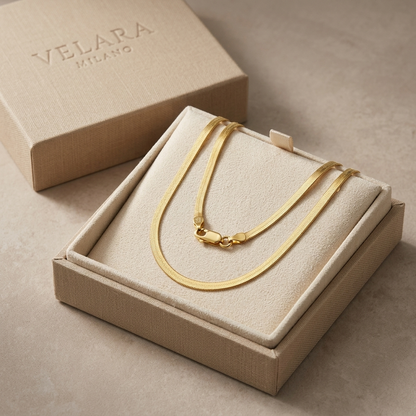 Gold Herringbone Chain Necklace — 925 Sterling Silver