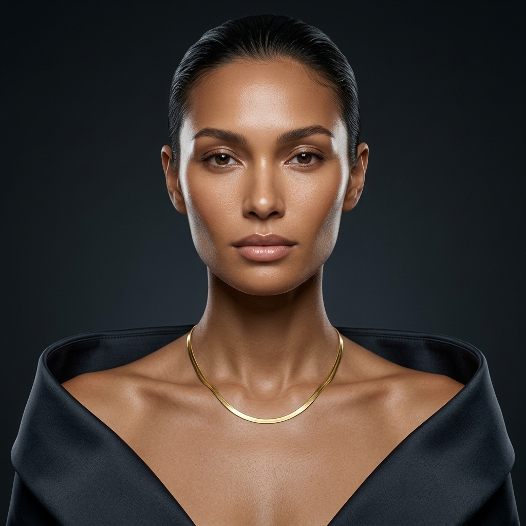 Gold Herringbone Chain Necklace — 925 Sterling Silver