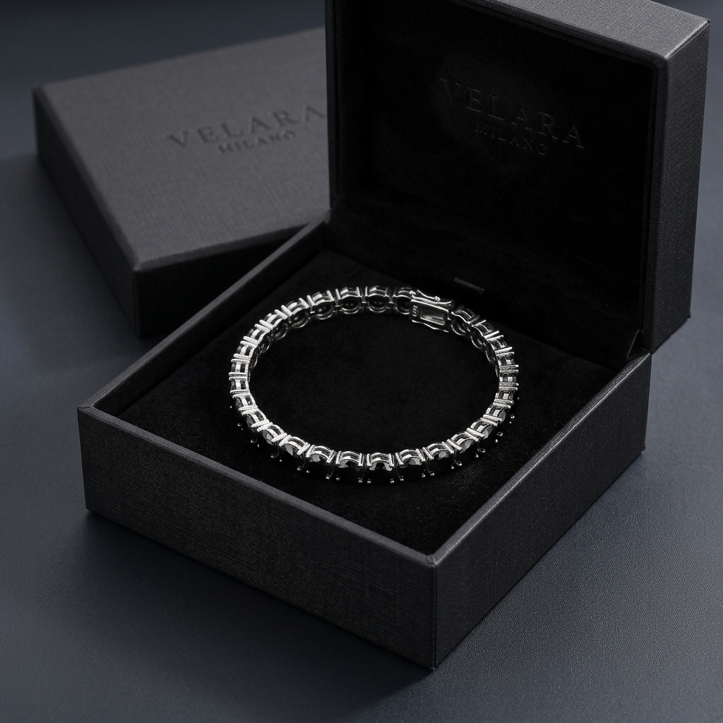 S925 Sterling Silver Tennis Bracelet with Black Moissanite -2mm